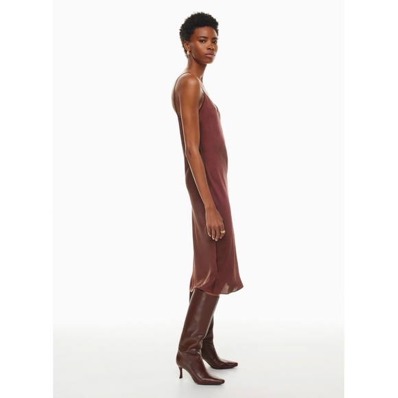 Aritzia Wilfred Only Slip Satin Midi‎ Dress in Spiced Burgundy - Picture 2 of 11